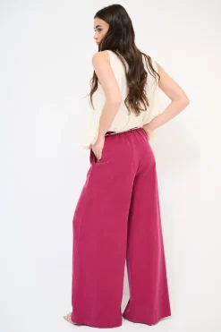 Fashion KIKISIX PANTA PALAZZO CON ELASTICO TENCELL UVA