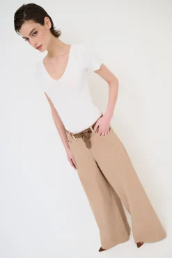 Sale KIKISIX PANTALONE AMPIO CON CINTURA MEZZO ELASTICO MOCHA
