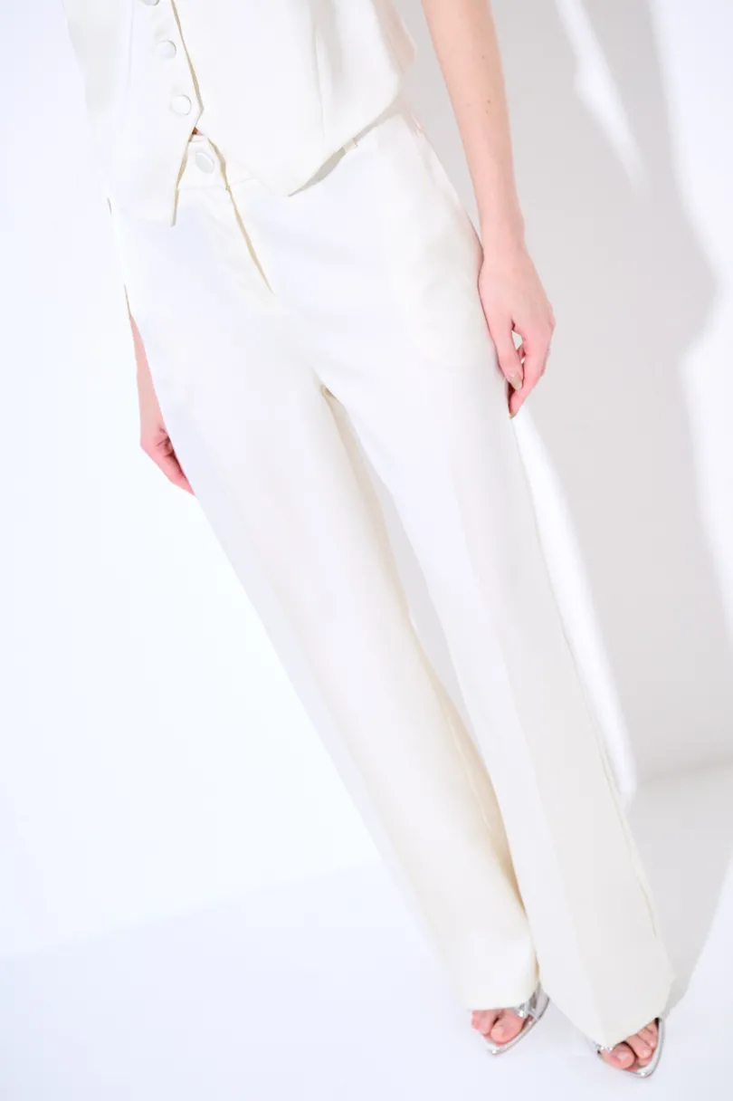 Discount KIKISIX PANTALONE BOTTONE RICOPERTO RASO PANNA