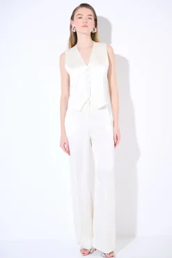 Discount KIKISIX PANTALONE BOTTONE RICOPERTO RASO PANNA