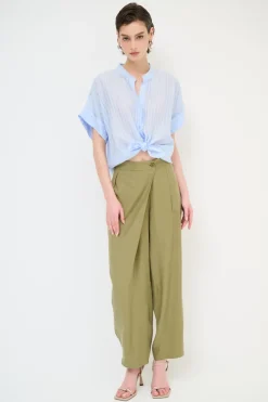 Clearance KIKISIX PANTALONE CARROT CON CINTURINO RIGA VERDE MILITARE