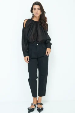 Outlet KIKISIX PANTALONE CARROT CON PINCE NERO