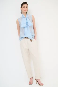 New KIKISIX PANTALONE CON ELASTICO TASCHE FILETTO NATURALE