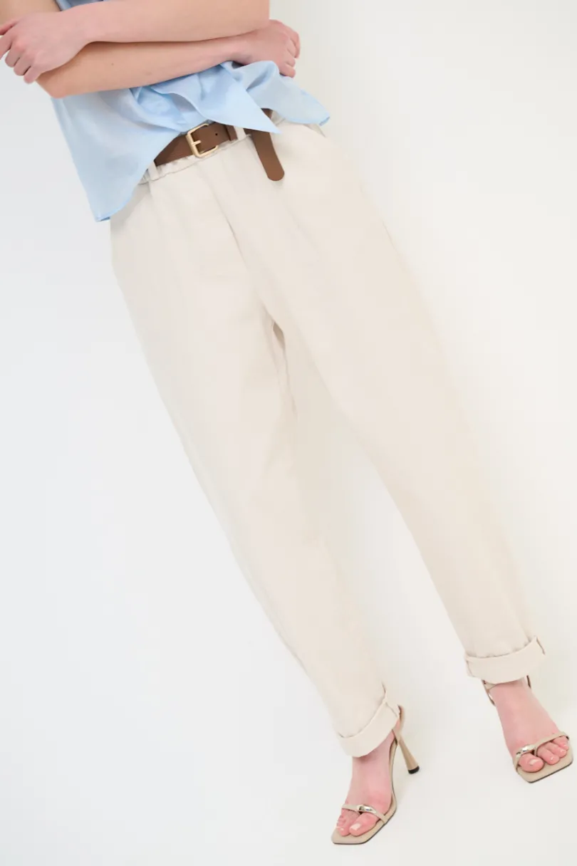 New KIKISIX PANTALONE CON ELASTICO TASCHE FILETTO NATURALE