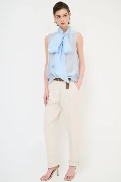 New KIKISIX PANTALONE CON ELASTICO TASCHE FILETTO NATURALE