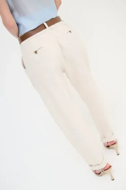 New KIKISIX PANTALONE CON ELASTICO TASCHE FILETTO NATURALE