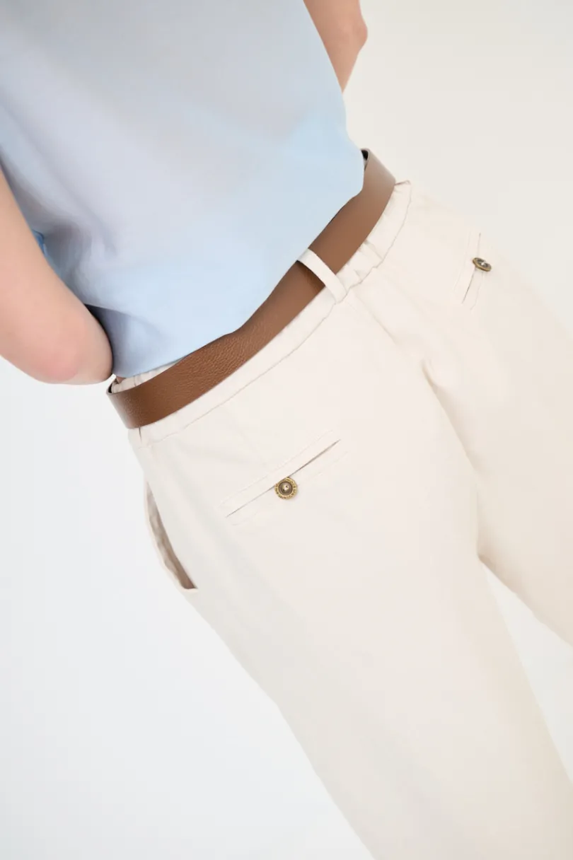 New KIKISIX PANTALONE CON ELASTICO TASCHE FILETTO NATURALE