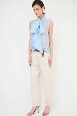 New KIKISIX PANTALONE CON ELASTICO TASCHE FILETTO NATURALE