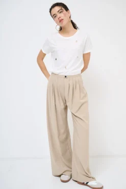 Fashion KIKISIX PANTALONE CON PIEG. BOTTONE BEIGE