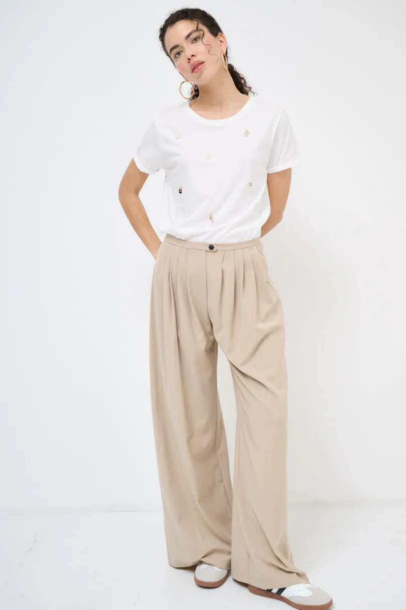 Fashion KIKISIX PANTALONE CON PIEG. BOTTONE BEIGE