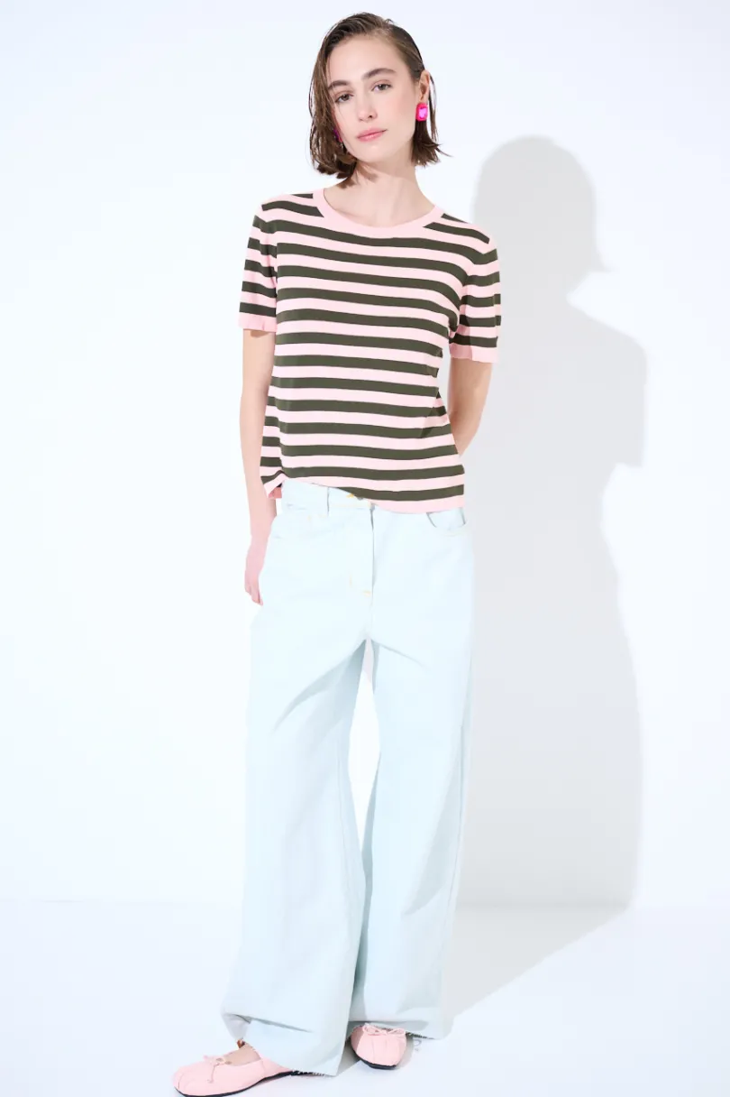 Outlet KIKISIX PANTALONE DENIM AMPIO CON FONDO TG. VIVO CREMA