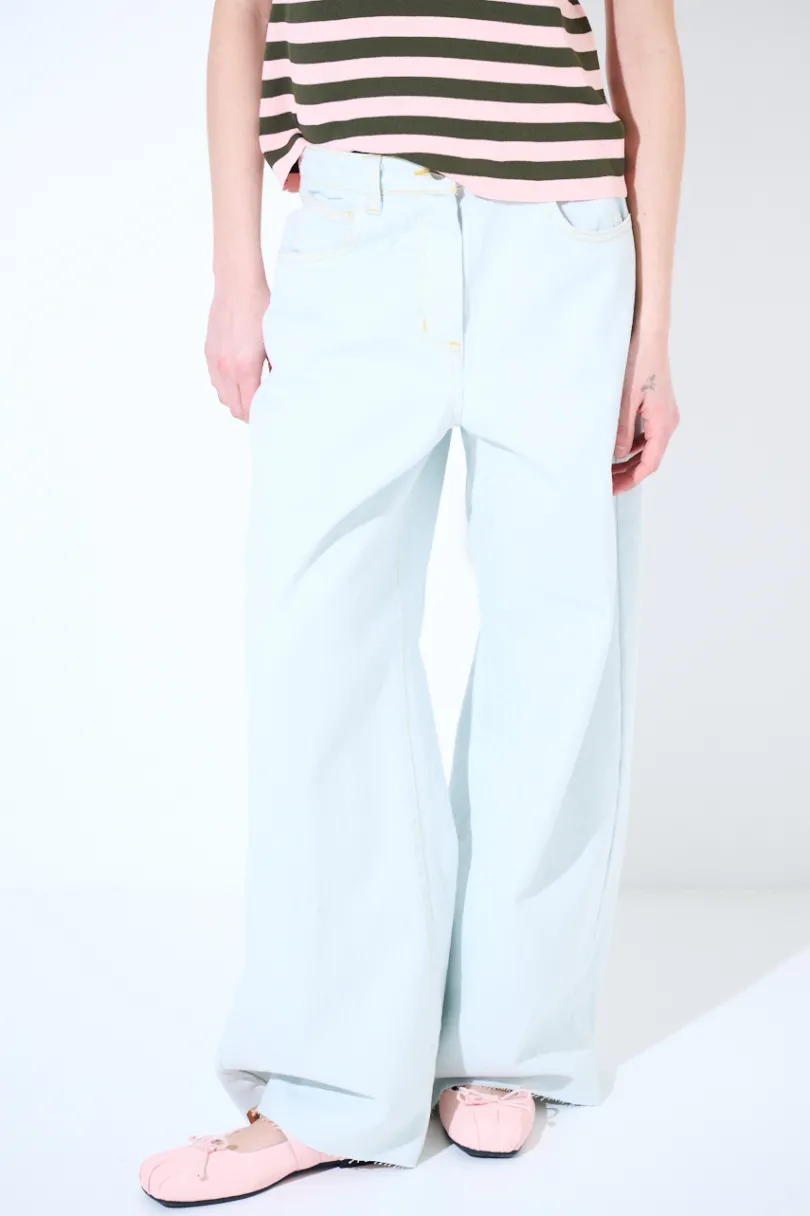 Outlet KIKISIX PANTALONE DENIM AMPIO CON FONDO TG. VIVO CREMA