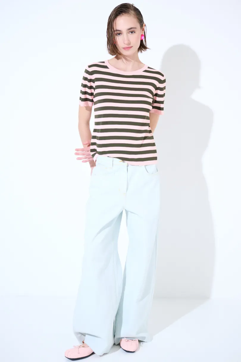 Outlet KIKISIX PANTALONE DENIM AMPIO CON FONDO TG. VIVO CREMA