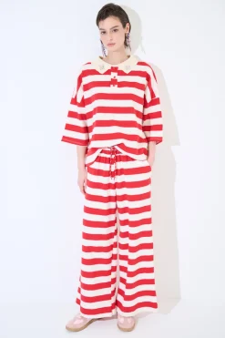 Best KIKISIX PANTALONE DRITTO CON ELASTICO CON LACCIO ROSSO