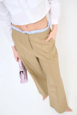 Sale KIKISIX PANTALONE DRITTO COTONE CON CINTURINO ELASTICO RIGA CAMMELLO