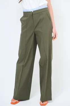 New KIKISIX PANTALONE DRITTO COTONE CON CINTURINO ELASTICO RIGA VERDE MILITA