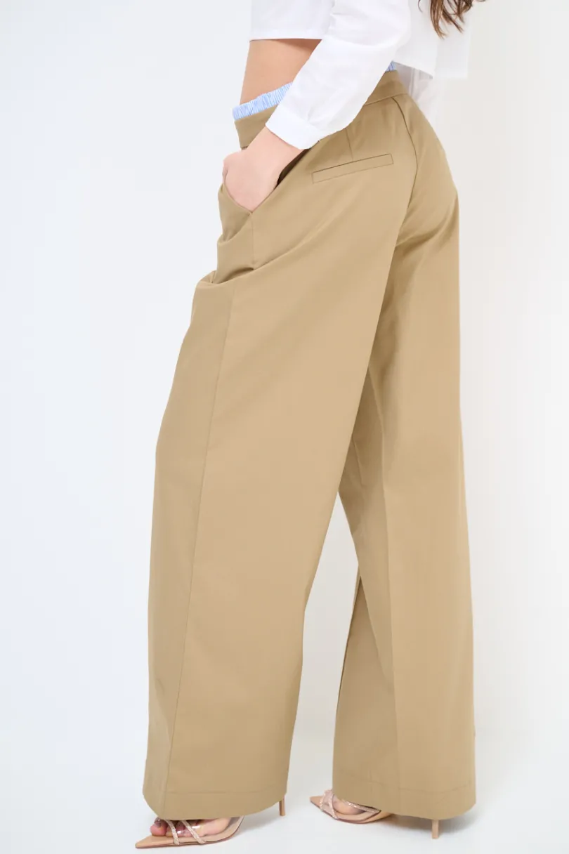 Sale KIKISIX PANTALONE DRITTO COTONE CON CINTURINO ELASTICO RIGA CAMMELLO