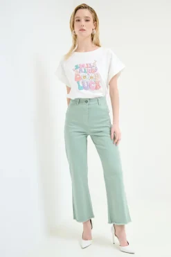 Fashion KIKISIX PANTALONE FILARE CROP SALVIA