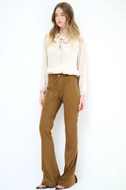 Best KIKISIX PANTALONE FLARE DAINETTO CAPPUCINO