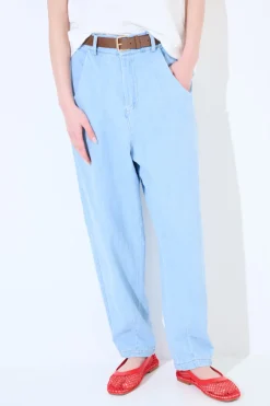 Best KIKISIX PANTALONE JEANS BALLON CON CINTURA BLU CHIARO