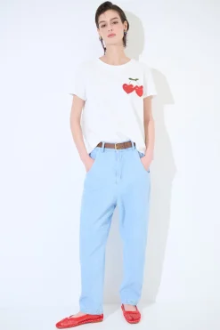 Best KIKISIX PANTALONE JEANS BALLON CON CINTURA BLU CHIARO