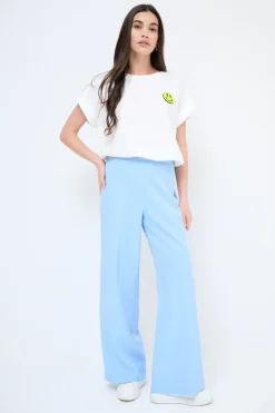 New KIKISIX PANTALONE LARGO CON BANDA CELESTE