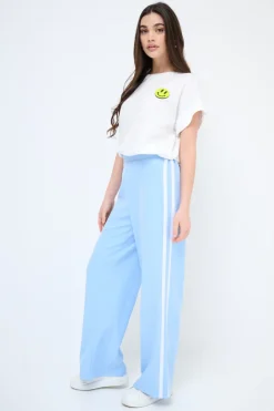 New KIKISIX PANTALONE LARGO CON BANDA CELESTE