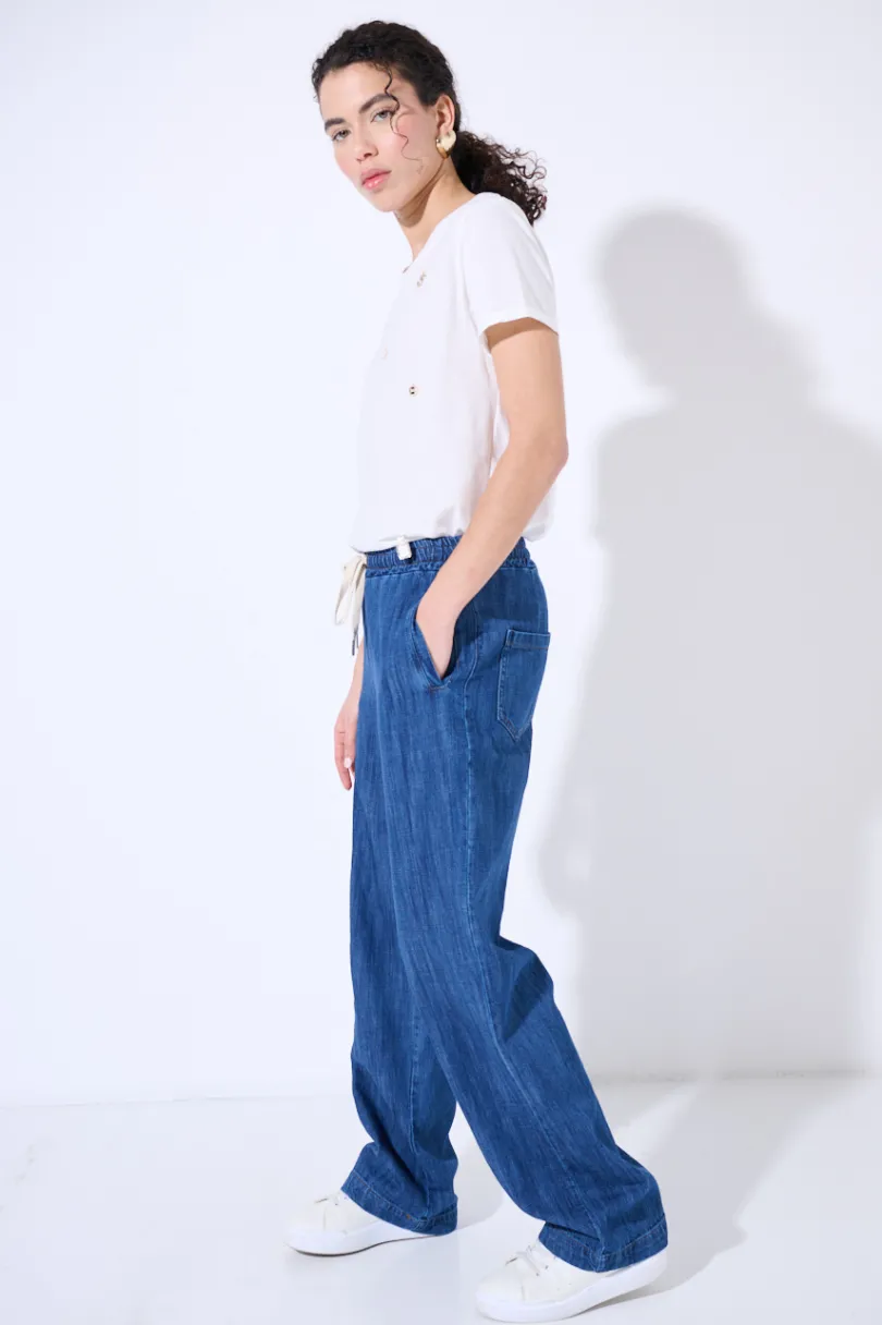 Discount KIKISIX PANTALONE LARGO CON TASCONI BLU