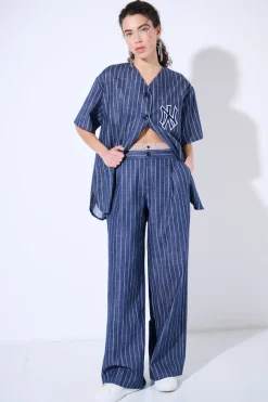 Online KIKISIX PANTALONE NY GESSATO BLU