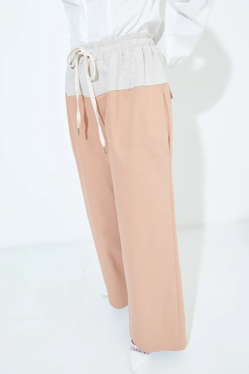 Discount KIKISIX PANTALONE OVER 2 TESSUTI CAMICIOLA/CAMMELLO