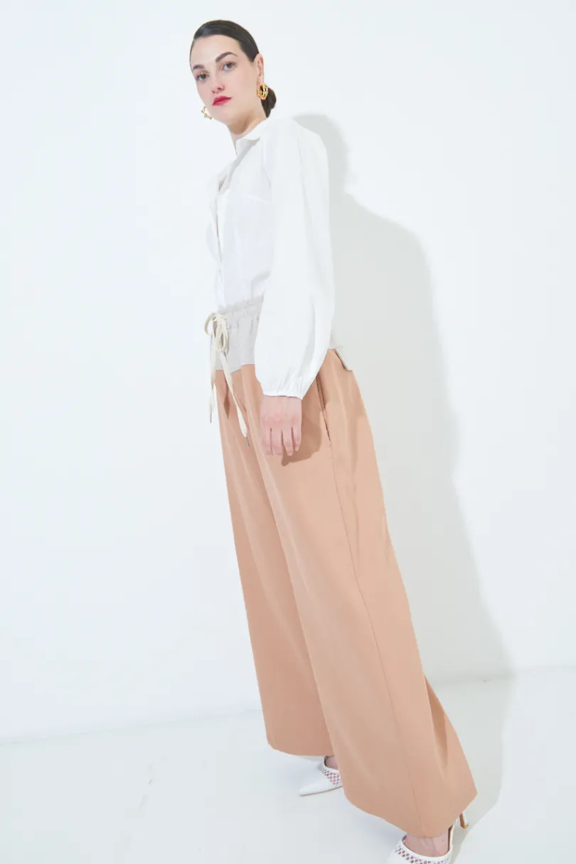 Discount KIKISIX PANTALONE OVER 2 TESSUTI CAMICIOLA/CAMMELLO