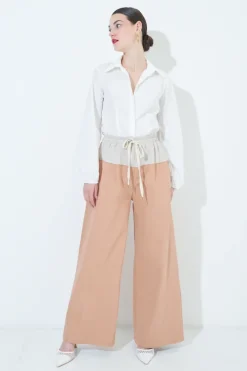 Discount KIKISIX PANTALONE OVER 2 TESSUTI CAMICIOLA/CAMMELLO