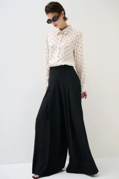 Fashion KIKISIX PANTAPALAZZO CON PIEGHE DAVANTI E LATO NERO