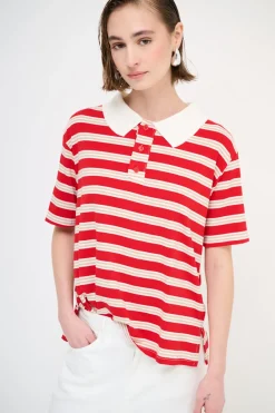 Sale KIKISIX POLO CROP CON SPACCHI A RIGHE M/MANICA ROSSO
