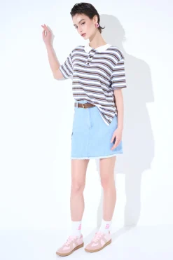 New KIKISIX POLO CROP CON SPACCHI A RIGHE M/MANICA MORO