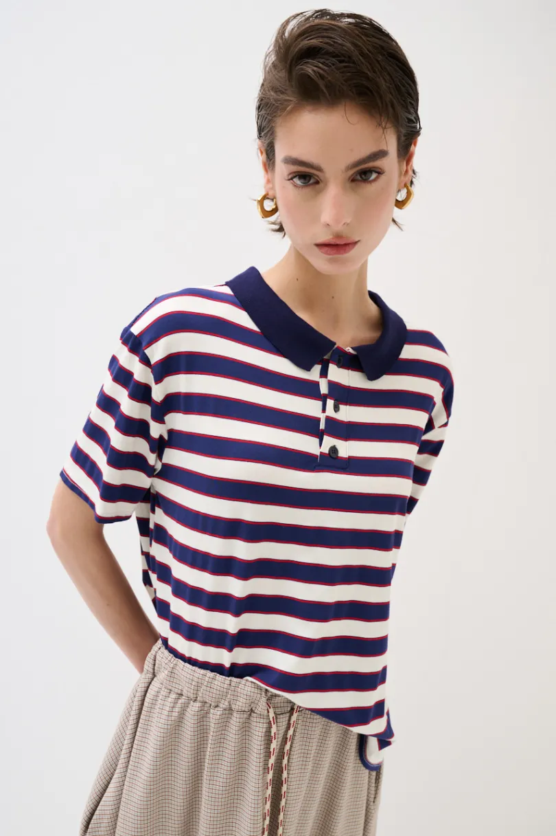 Fashion KIKISIX POLO CROP CON SPACCHI A RIGHE M/MANICA