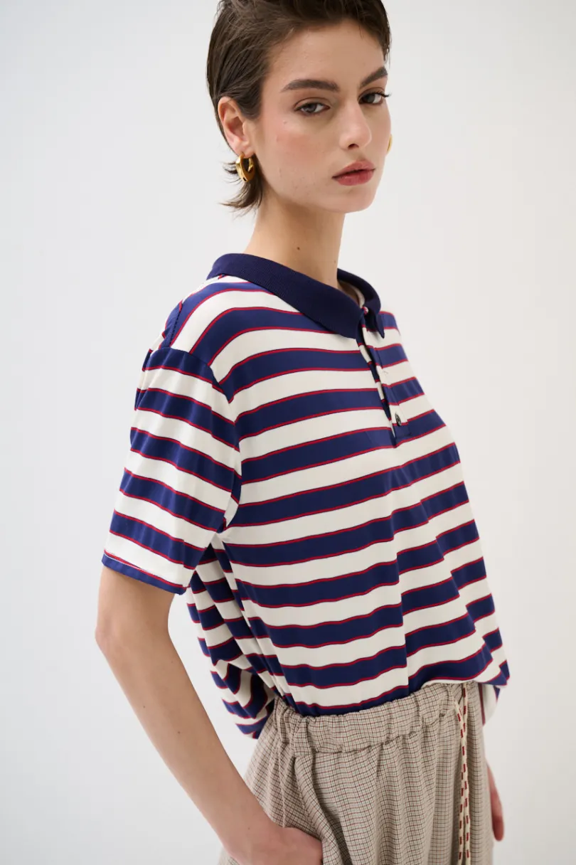 Fashion KIKISIX POLO CROP CON SPACCHI A RIGHE M/MANICA