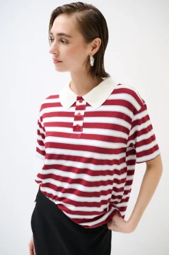 Clearance KIKISIX POLO CROP CON SPACCHI A RIGHE M/MANICA VINO