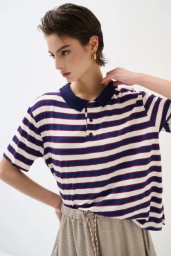 Fashion KIKISIX POLO CROP CON SPACCHI A RIGHE M/MANICA