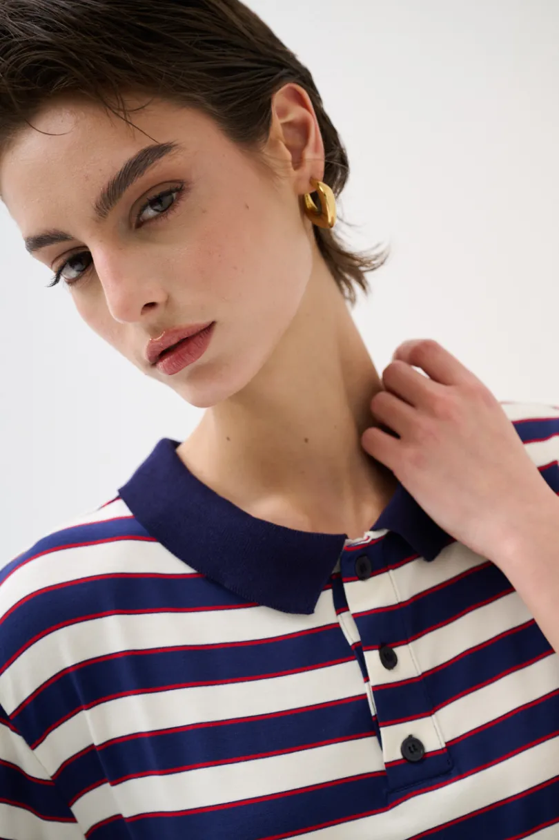 Fashion KIKISIX POLO CROP CON SPACCHI A RIGHE M/MANICA