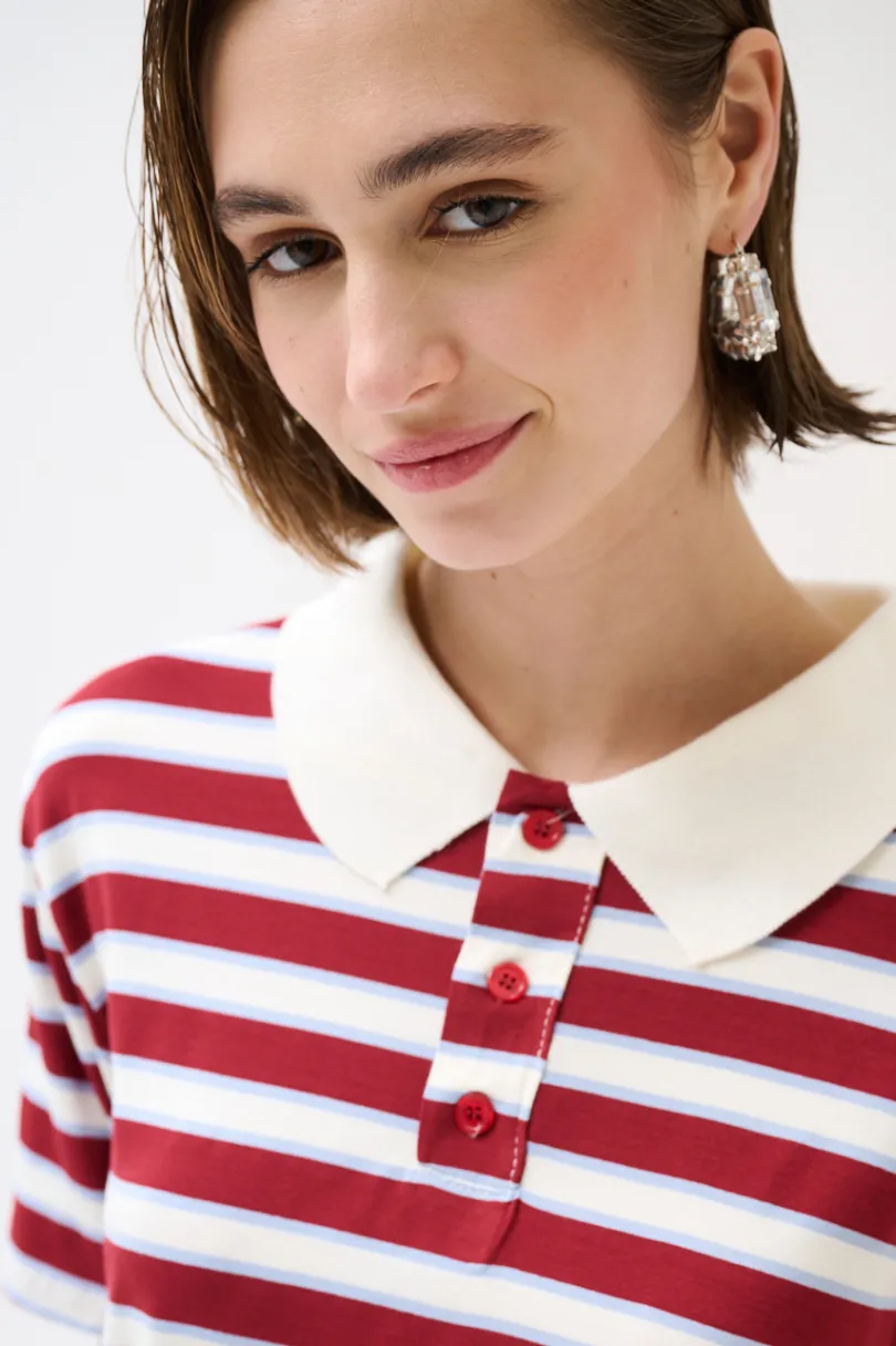 Clearance KIKISIX POLO CROP CON SPACCHI A RIGHE M/MANICA VINO