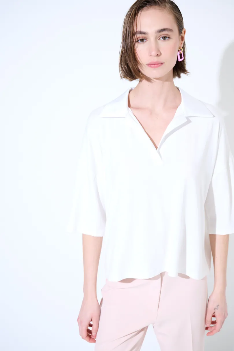 Fashion KIKISIX POLO CROP MANICA CORTA BIANCO