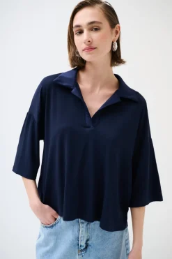 Sale KIKISIX POLO CROP MANICA CORTA BLU
