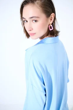 Clearance KIKISIX POLO CROP MANICA CORTA CELESTE