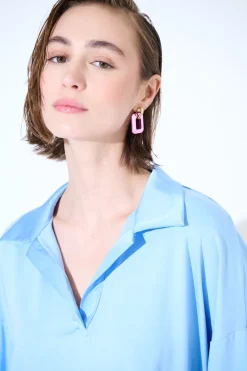 Clearance KIKISIX POLO CROP MANICA CORTA CELESTE