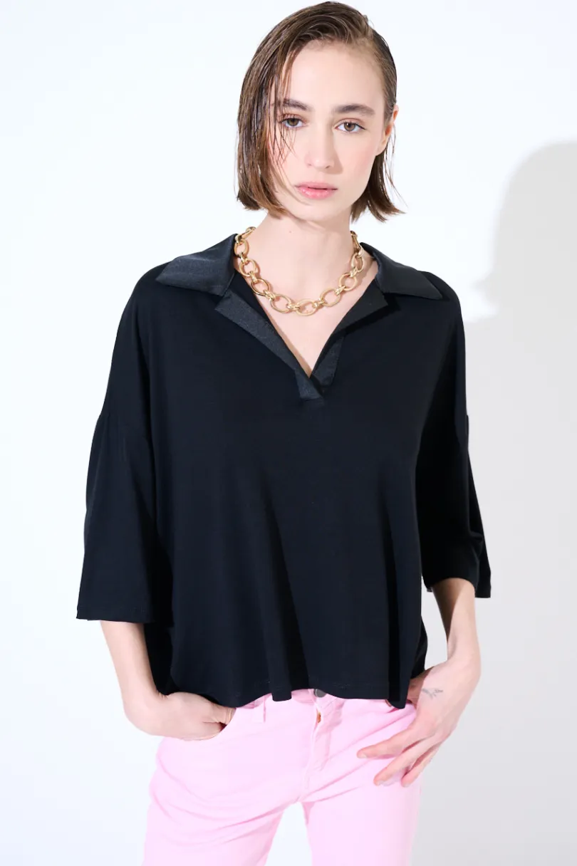 Hot KIKISIX POLO CROP MANICA CORTA NERO