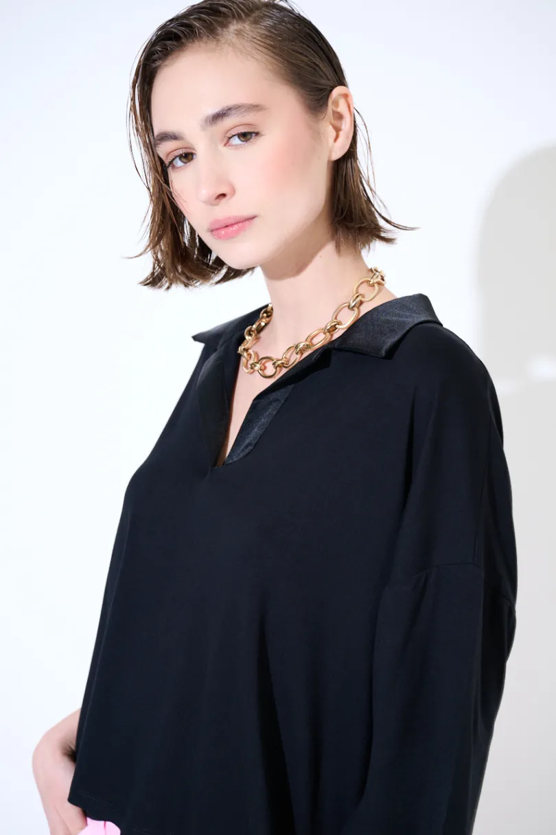 Hot KIKISIX POLO CROP MANICA CORTA NERO