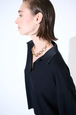 Hot KIKISIX POLO CROP MANICA CORTA NERO