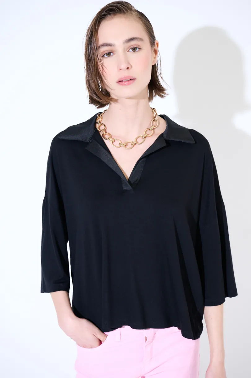 Hot KIKISIX POLO CROP MANICA CORTA NERO