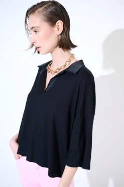 Hot KIKISIX POLO CROP MANICA CORTA NERO